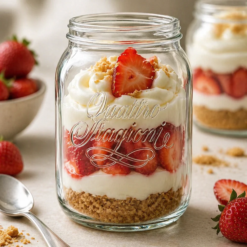 Szklanka do użytku domowego "Quattro Stagioni" o pojemności 2000 ml Quattro Stagioni Glas 2000ml mit Erdbeer-Dessert befüllt - vielseitiges Haushaltsglas für Einmachen und Dekoration