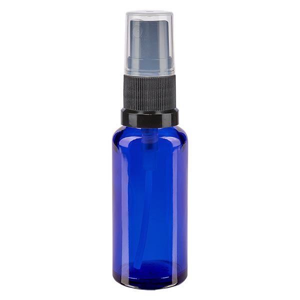 Butelka apteczna niebieska 30ml nasadka rozpylająca czarna Butelka apteczna niebieska 30ml nasadka rozpylająca czarna