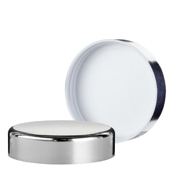 Zakrętka srebrna wykonana z tworzywa termoutwardzalnego, gwint 52mm ApoGlas. Farmaceutyczna jakość produkcji UE. Do szklanego słoika 50 ml (nr art. 104800). Zakrętka srebrna wykonana z tworzywa termoutwardzalnego, gwint 52mm ApoGlas. Farmaceutyczna jakość produkcji UE. Do szklanego słoika 50 ml (nr art. 104800).