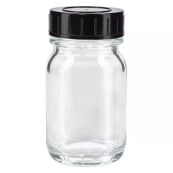 Butelka z szeroką szyjką 30 ml z przezroczystego szkła z zakrętką Butelka z szeroką szyjką 30 ml z przezroczystego szkła z zakrętką