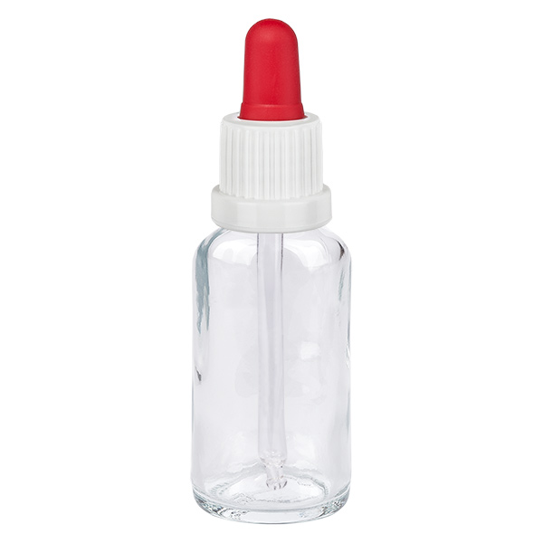 Butelka do lek&#243;w p&#322;ynnych 20 ml, bia&#322;a/czerwona OV ClearL. UT18/20