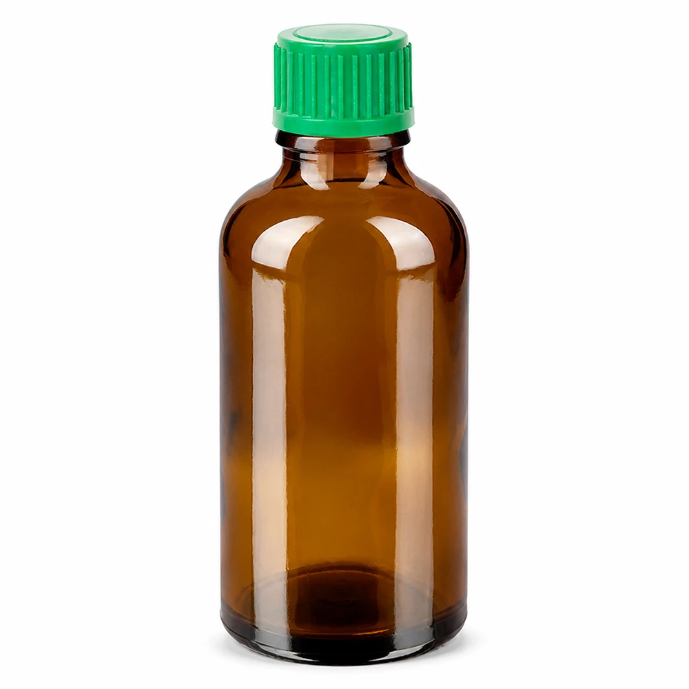 50 ml butelka z zakraplaczem 0,8 mm zielona STD BrownLine UT18/50 Butelka z zakraplaczem 50 ml brązowa z zieloną nakrętką Otwór 0,8 mm do precyzyjnego dozowania