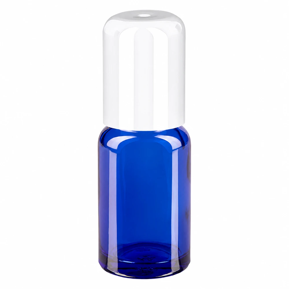 Butelka roll-on 10 ml biała STD BlueLine UT18/10 Butelka roll-on 10 ml biała STD BlueLine UT18/10 niebieskie szkło z białą nakrętką