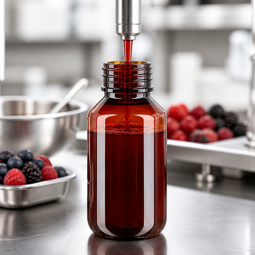 Butelka PET 100 ml z czarną nakrętką OV Kompakte braune PET Flasche 100ml mit schwarzem Spritzverschluss in Lebensmittelproduktion