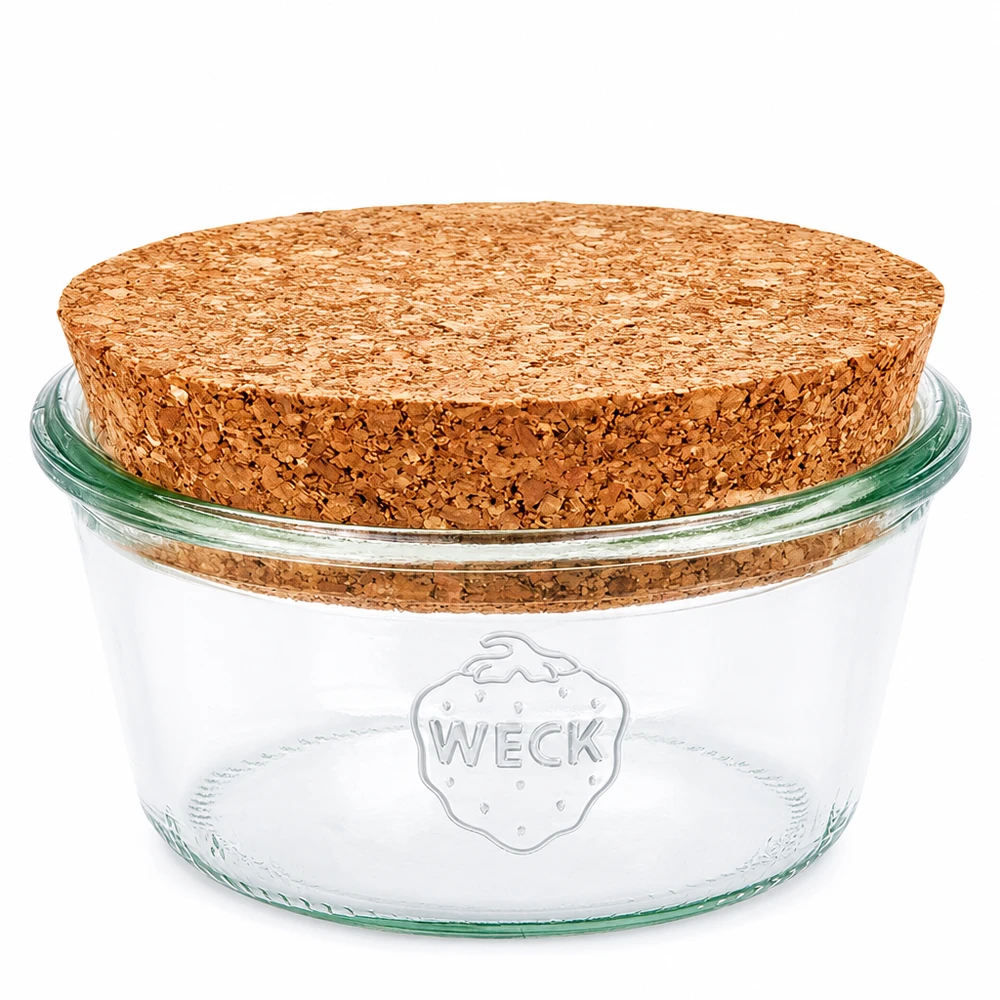 Kubek 290ml niski WECK RR100 z korkiem naturalny 290 ml słoik WECK RR100 z naturalnym korkiem o niskim kształcie do przechowywania przetworów