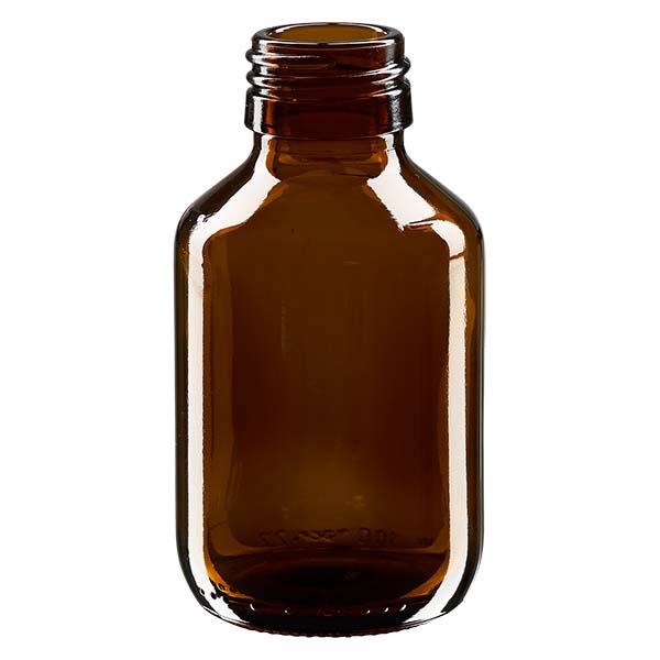 Butelka na leki 100ml br&#261;zowa, bez zakr&#281;tki PP28 ApoGlas. Farmaceutyczna jako&#347;&#263; produkcji UE. Gwint 28 mm. (syrop, butelka z lekkiego szk&#322;a)
