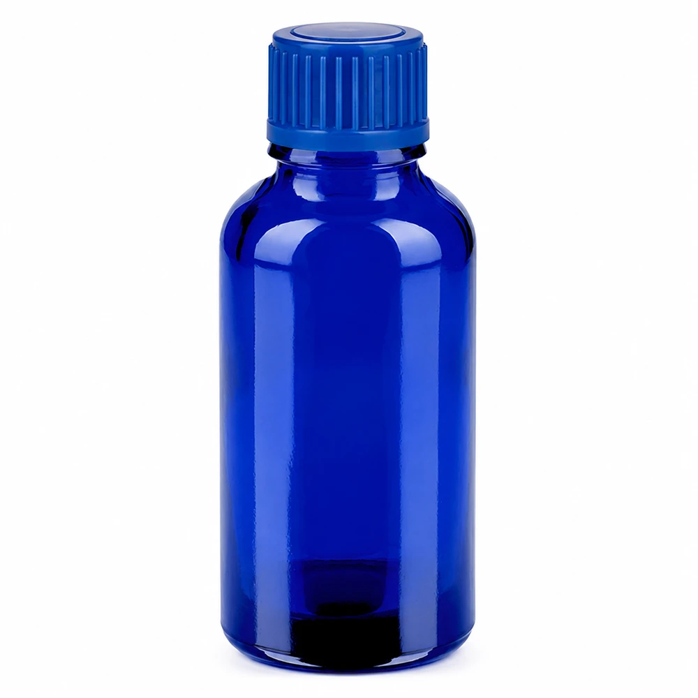 30 ml niebieska szklana butelka z zakrętką na olejki eteryczne i kosmetyki