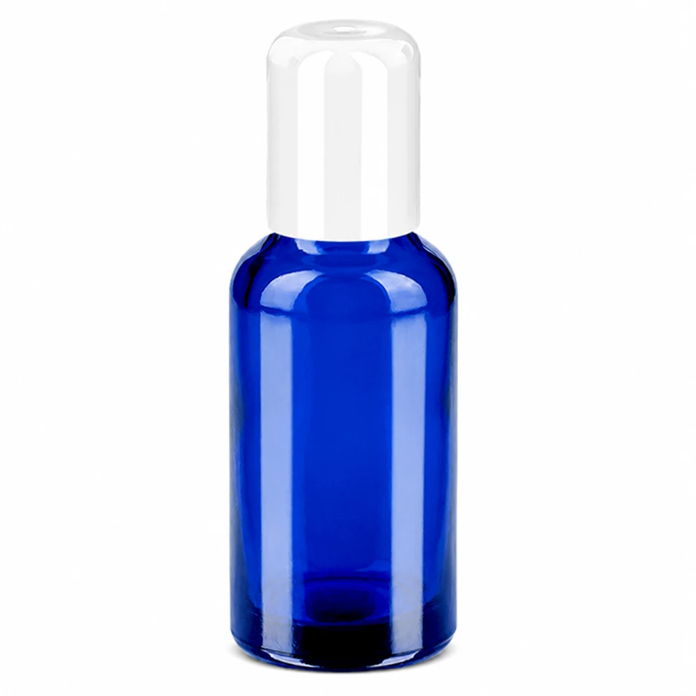 Butelka roll-on 30 ml niebieska z białą nakrętką do kosmetyków i olejków eterycznych