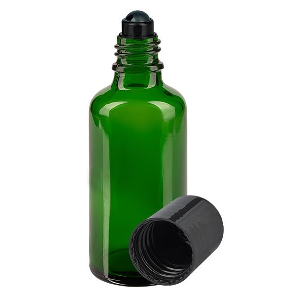 Butelka apteczna zielona 50ml zakrętka roll-on czarna Butelka apteczna zielona 50ml zakrętka roll-on czarna