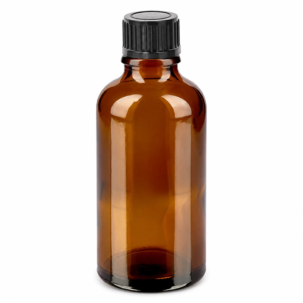 Butelka 50 ml 11 mm SV czarna STD BrownLine UT18/50 Butelka z brązowego szkła o pojemności 50 ml z czarną zakrętką na olejki eteryczne i kosmetyki