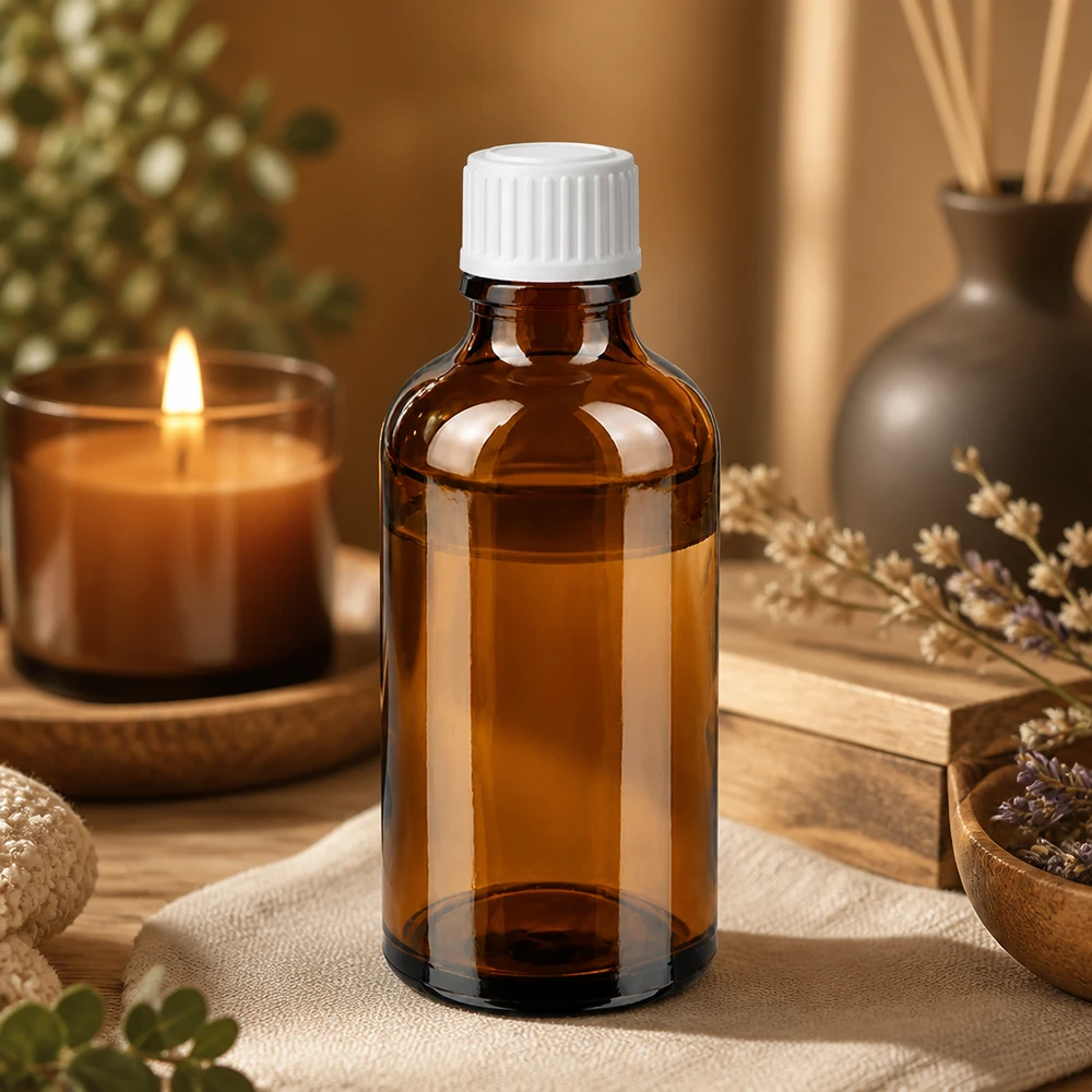 Butelka apteczna brązowa 50ml zakraplacz biały 0,8mm szt. Butelka z brązowego szkła o pojemności 50 ml z białą nakrętką dozującą do olejków eterycznych i aromaterapii