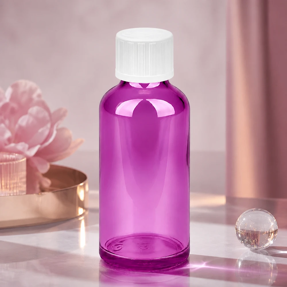 Butelka z zakraplaczem 50 ml z otworem 1,2 mm o eleganckim fioletowym wyglądzie do zastosowań w aromaterapii