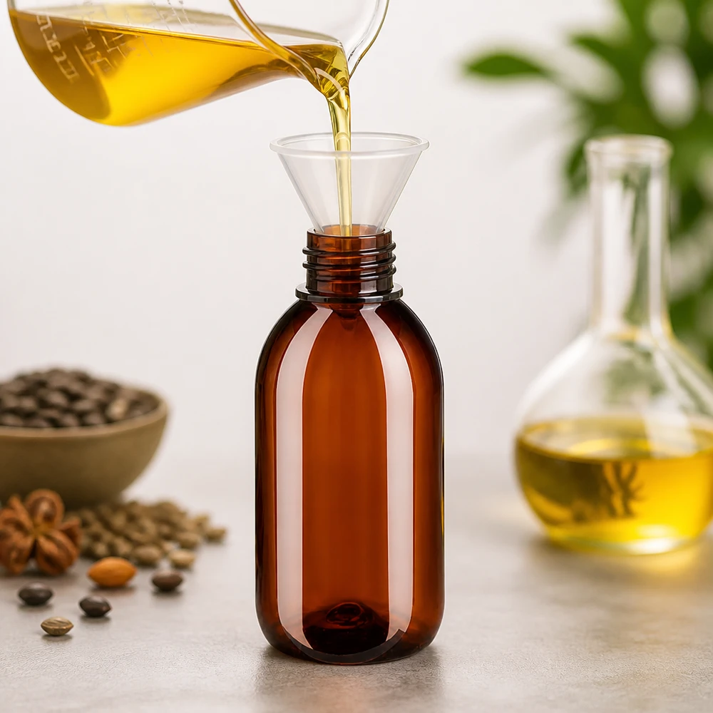 PET Flasche 250ml bernstein mit weißem OV Verschluss ideal zum Abfüllen von Naturölen