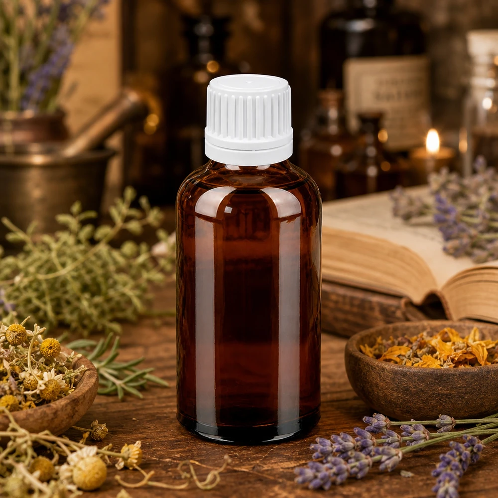 Butelka z kroplomierzem 50 ml 0,7 mm biały OV BrownLine UT18/50 Butelka z zakraplaczem o pojemności 50 ml wykonana z wysokiej jakości bursztynowego szkła z białą zakrętką zapewniającą bezpieczne przechowywanie.