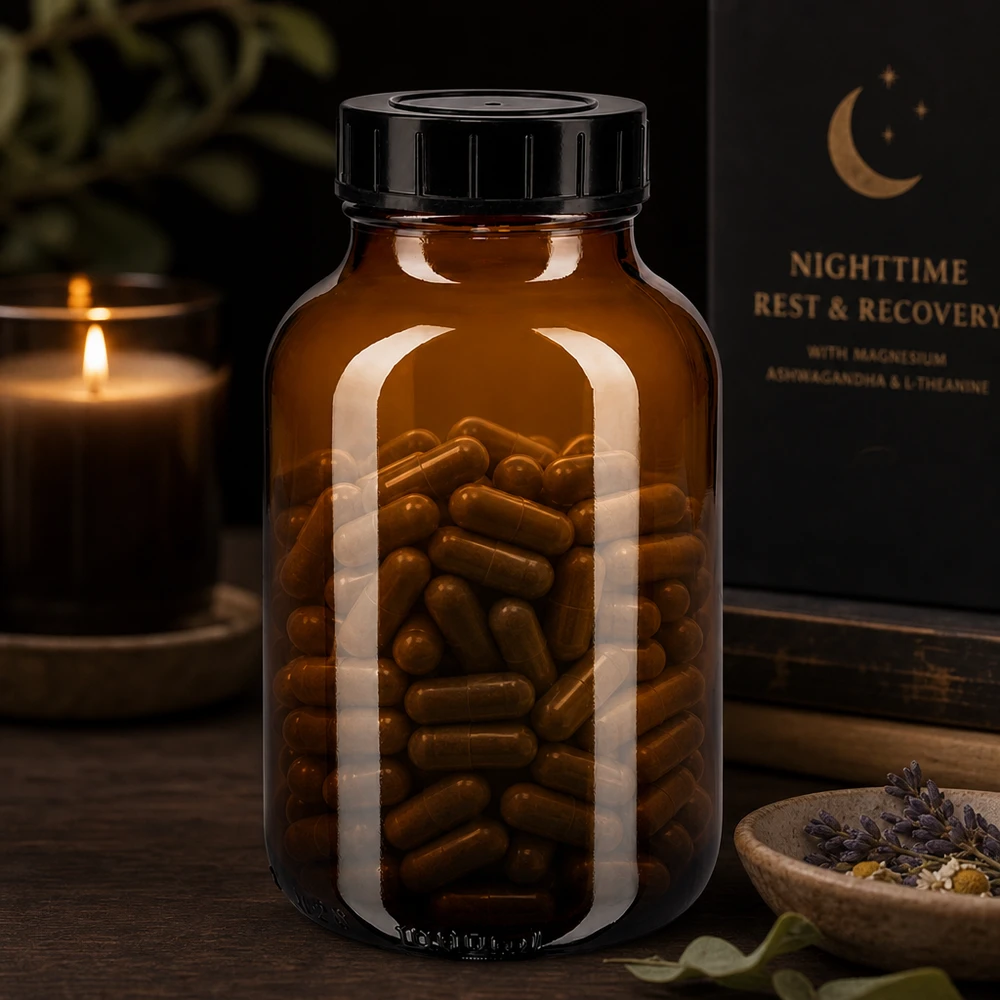 Butelka z szeroką szyjką o pojemności 1000 ml z bursztynowego szkła z zakrętką Butelka z bursztynowego szkła o pojemności 1000 ml z szerokim otworem i czarnym korkiem ułatwiającym napełnianie