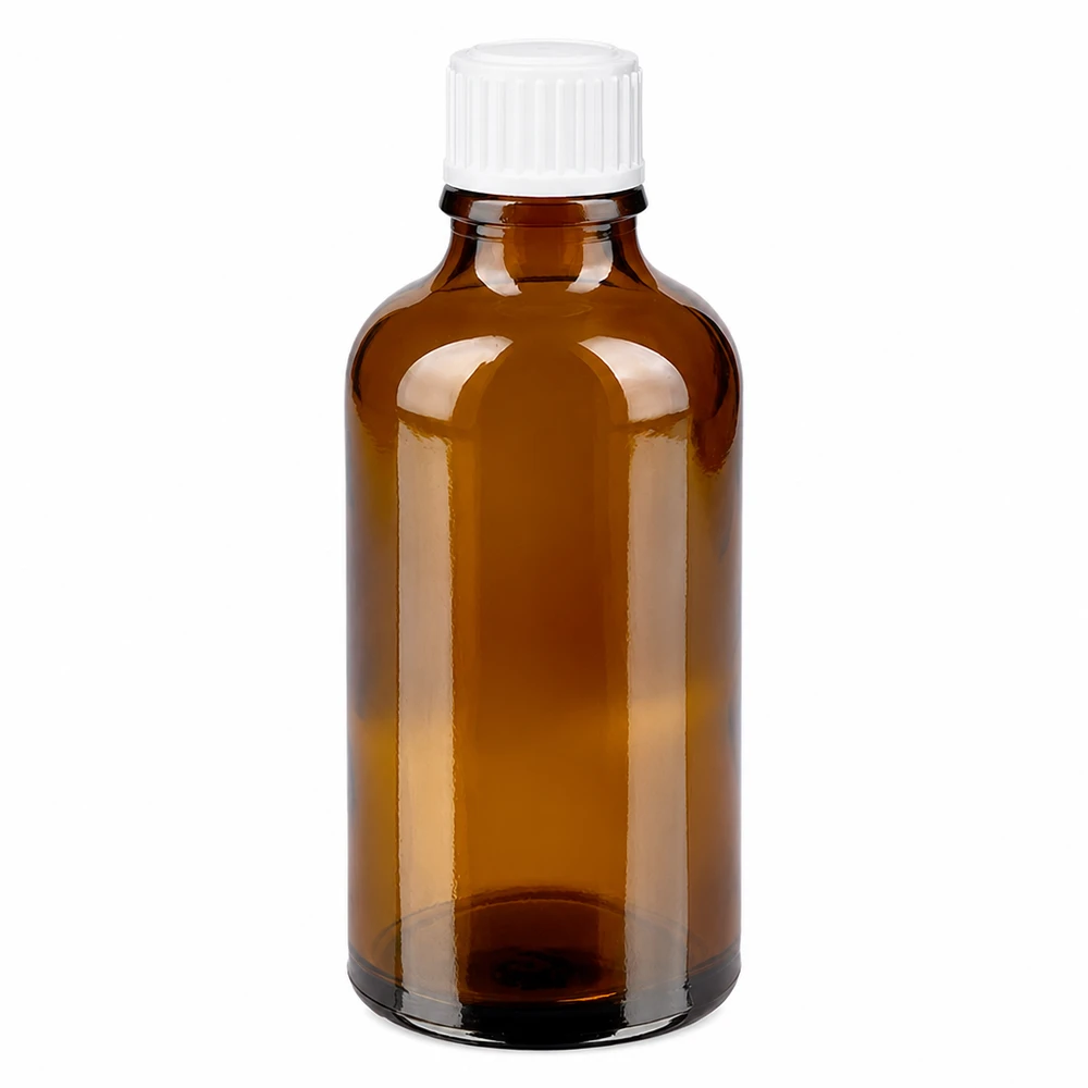50 ml brązowa szklana buteleczka apteczna z białym zakrętkiem 11 mm