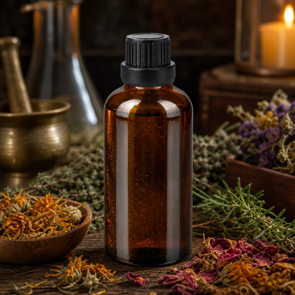 Butelka 50 ml 11 mm SV czarna OV BrownLine UT18/50 Butelka z bursztynowego szkła o pojemności 50 ml z czarną zakrętką, idealna do nalewek ziołowych i naturalnych leków.