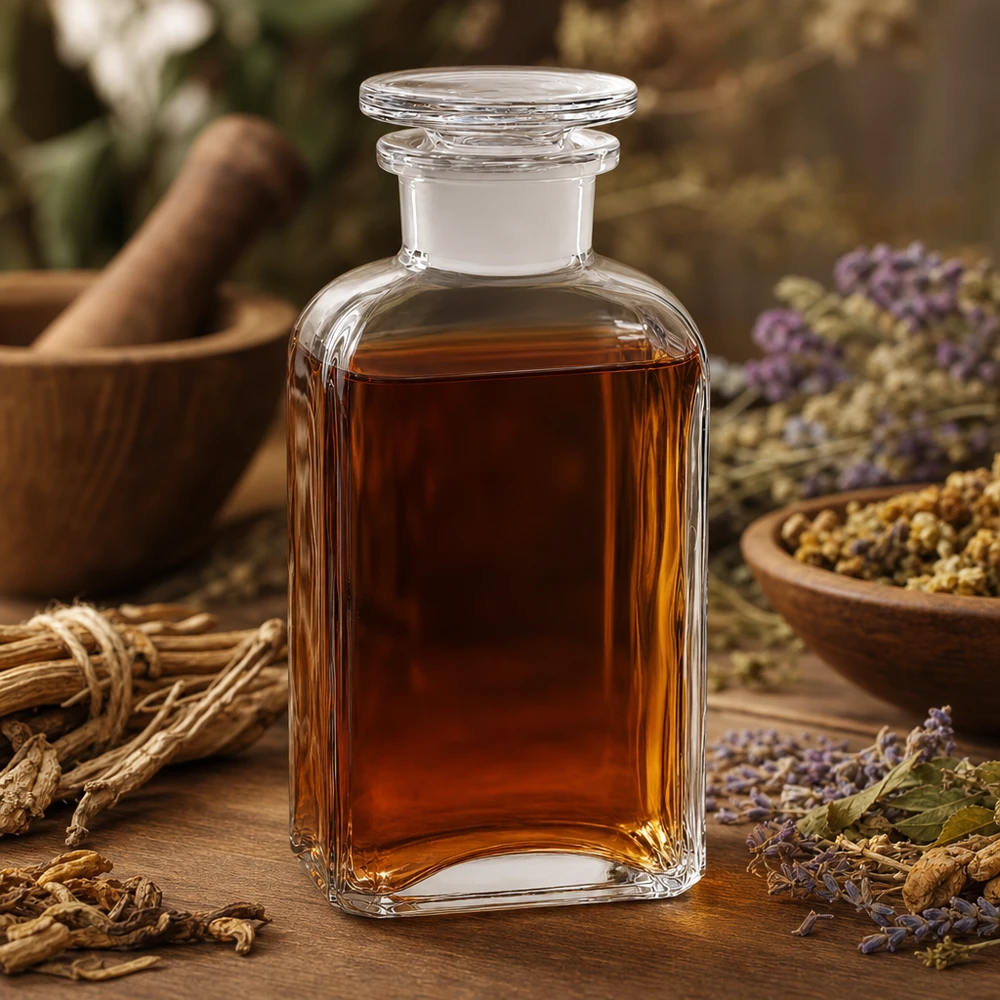 Kwadratowa butelka 250 ml z przezroczystym szklanym korkiem z szeroką szyjką Butelka kwadratowa o pojemności 250 ml, z przezroczystego szkła, z ziołami i korkiem, przeznaczona do medycyny naturalnej i fitoterapii