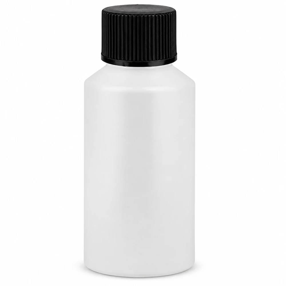 Butelka apteczna z HDPE, 50 ml, biała, z czarną zakrętką, do zastosowań farmaceutycznych