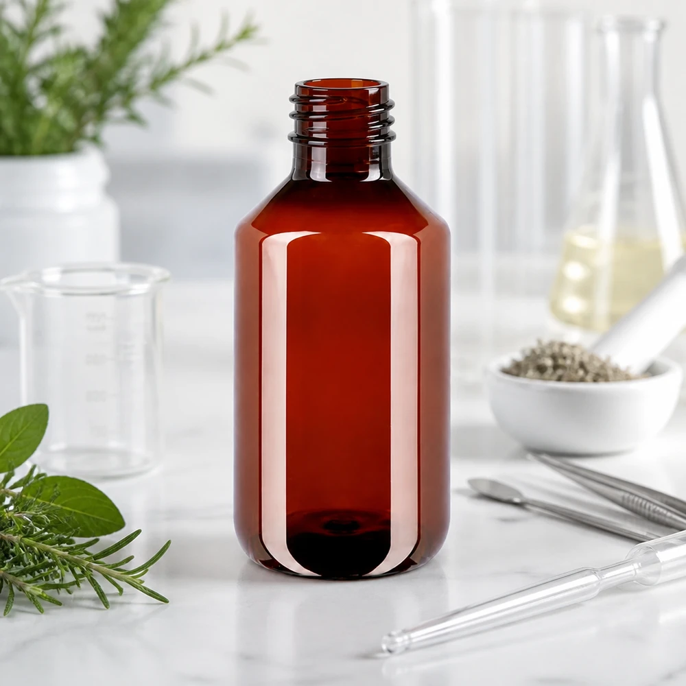 Medizinflasche 500ml aus hochwertigem PET Material bernsteinfarben lichtundurchlässig für Apotheken