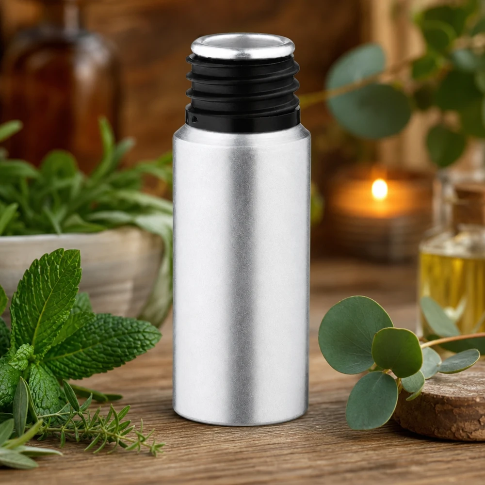Butelka z barwionego aluminium o pojemności 20 ml Kompaktowa aluminiowa butelka 20 ml z barwioną powierzchnią na olejki eteryczne i serum