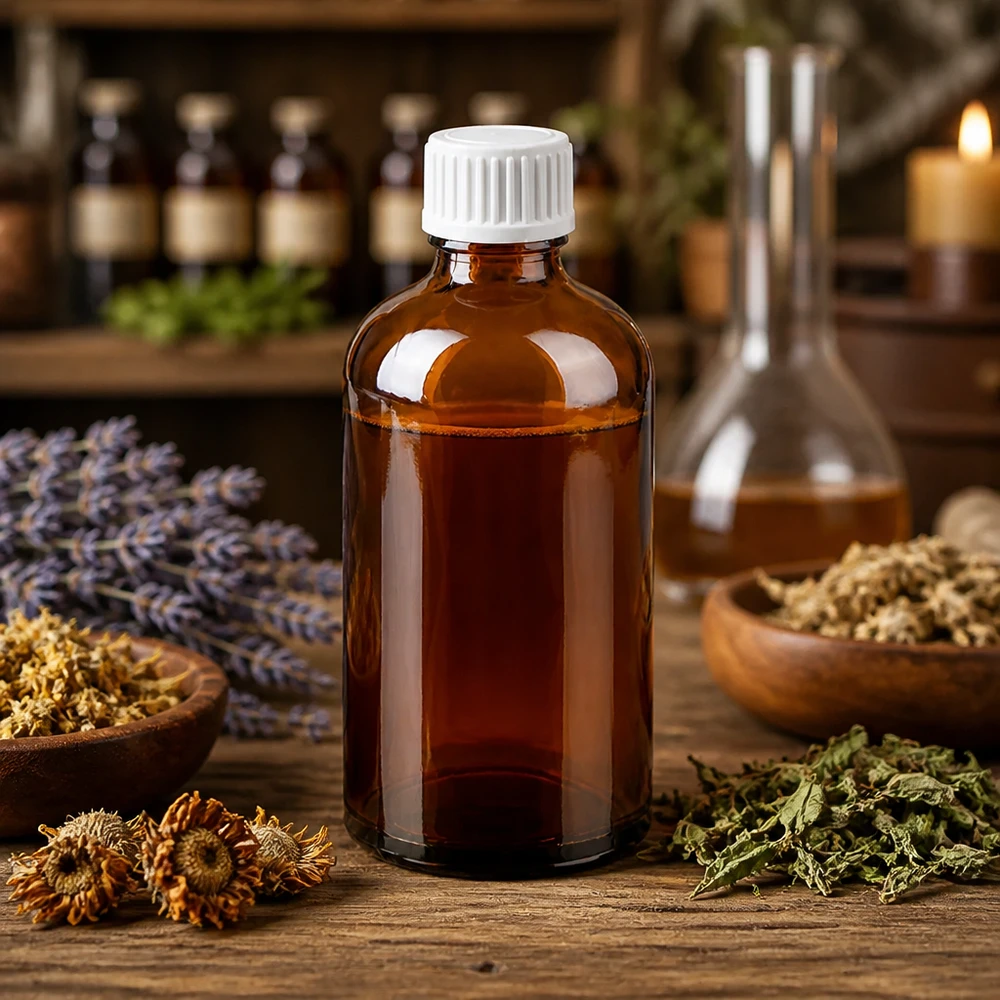 Butelka z kroplomierzem 100 ml 0,9 mm biały STD BrownLine UT18/100 Wysokiej jakości butelka z zakraplaczem o pojemności 100 ml wykonana z bursztynowego szkła chroniącego przed promieniowaniem UV ze standardową białą zakrętką.