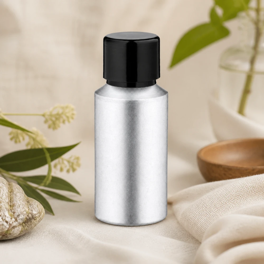 Butelka z barwionego aluminium o pojemności 30 ml z zakrętką Wysokiej jakości aluminiowa butelka o pojemności 30 ml z wytrawioną powierzchnią i bezpieczną zakrętką
