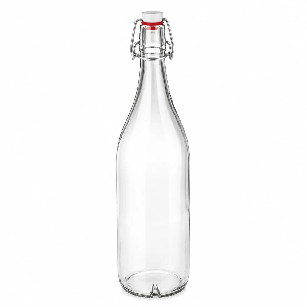 Szklana butelka 1000 ml i zamknięcie z uchwytem PVC UNiTWIST 1000ml szklana butelka z uchylnym wieczkiem PVC UNiTWIST przezroczysta pusta Zobacz zdjęcie główne produktu