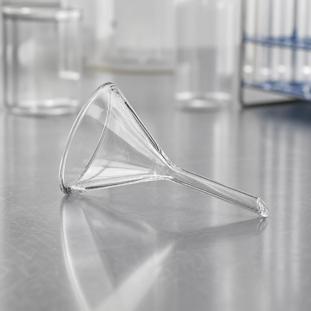 Przezroczysty lejek laboratoryjny ze szkła sodowo-wapniowego o średnicy 45 mm do zastosowań chemicznych