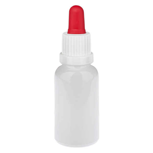 Butelka z pipetą 20 ml, biała/czerwona, zamknięcie zabezpieczające WhiteLine UT18/20 Butelka z pipetą 20 ml, biała/czerwona, zamknięcie zabezpieczające WhiteLine UT18/20