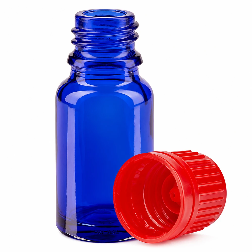 Butelka szklana 10 ml niebieska z czerwoną nakrętką 11 mm SV Seria BlueLine do precyzyjnego dozowania