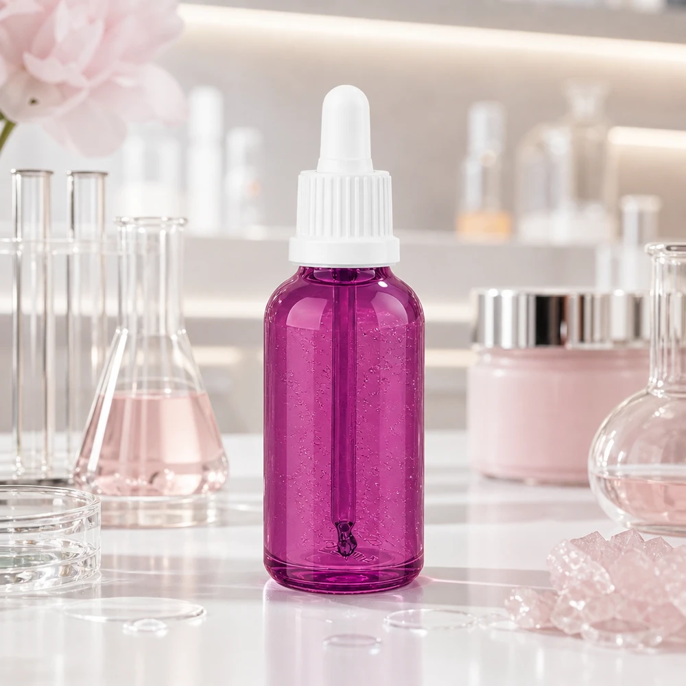 Butelka z pipetą 30 ml biała oryginalna zakrętka PurpleLine UT18/30 Przezroczysta butelka z pipetą 30 ml w kolorze fioletowym z białą zakrętką do precyzyjnej aplikacji kroplomierzem