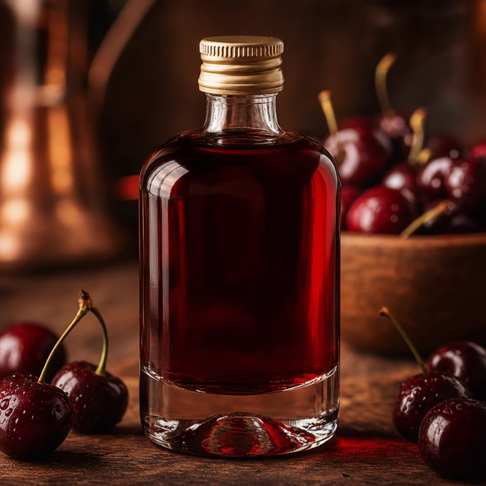 Butelka szklana 40 ml Sara z zakrętką w kolorze złotym UNiTWIST® 40ml Glasflasche Sara mit Kirschlikör befüllt - edle Spirituosenflasche mit goldenem Verschluss für Obstbrände