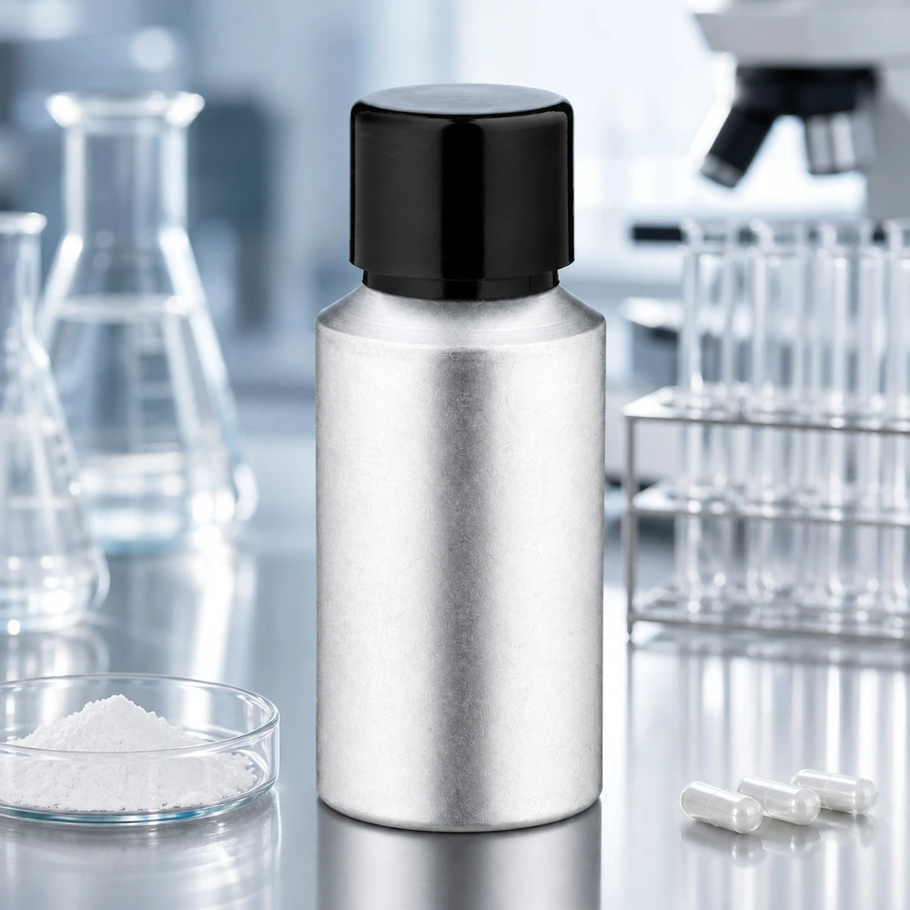 Aluminiowa butelka o pojemności 30 ml z wytrawioną powierzchnią i szczelną zakrętką do bezpiecznego przechowywania