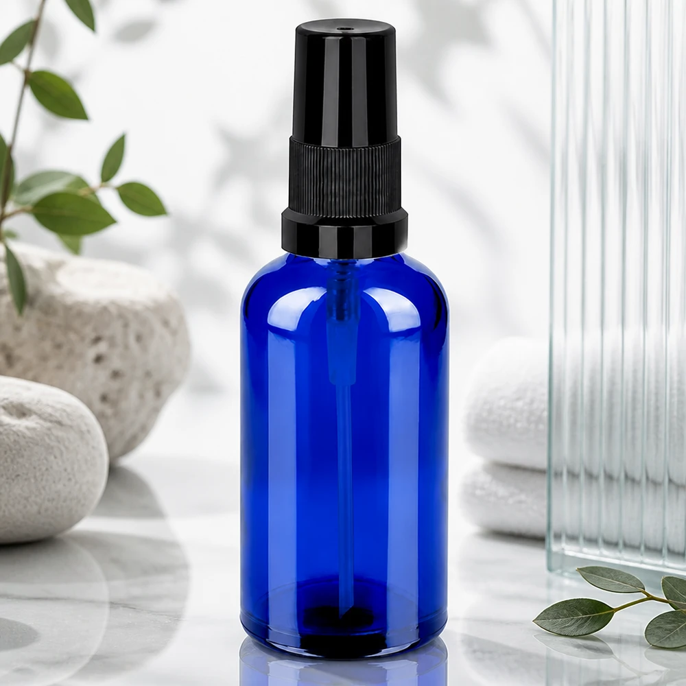 50 ml butelka ze spryskiwaczem czarna STD BlueLine UT18/50 50 ml szklana butelka BlueLine z czarną głowicą natryskową STD UT18 do zastosowań profesjonalnych
