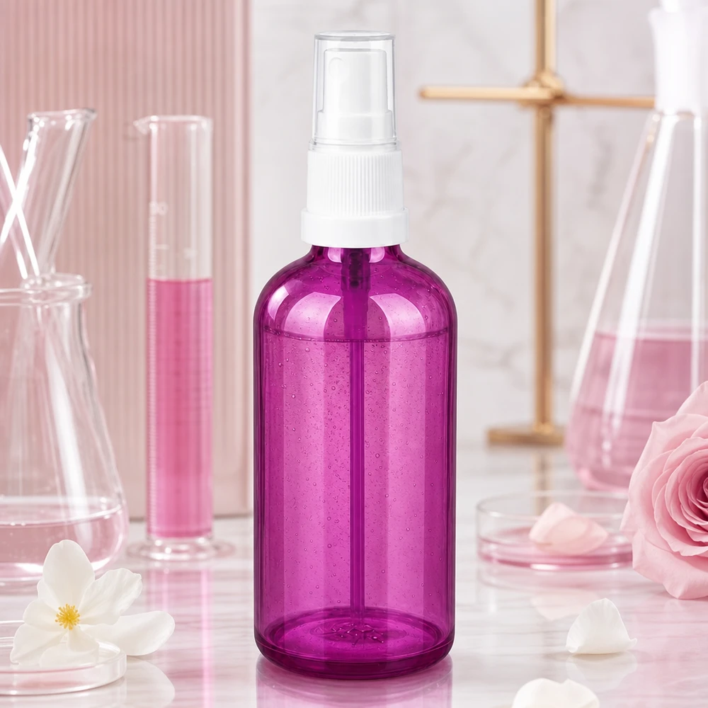 Przezroczysta butelka z rozpylaczem 100 ml z wzorem Purple Line do domowej pielęgnacji skóry