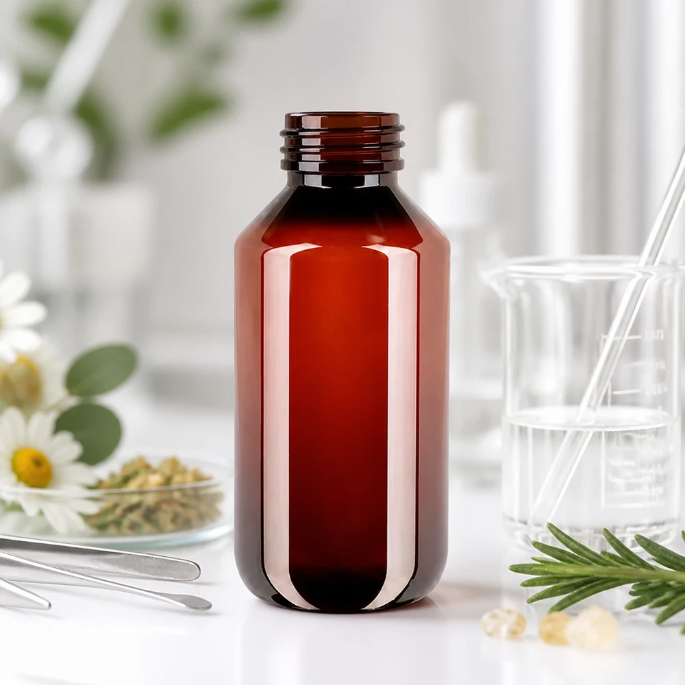 Butelka PET 200 ml z brązową nakrętką OV Leichte 200ml PET Flasche braun mit OV ideal für Kräuterextrakte und Tinkturen