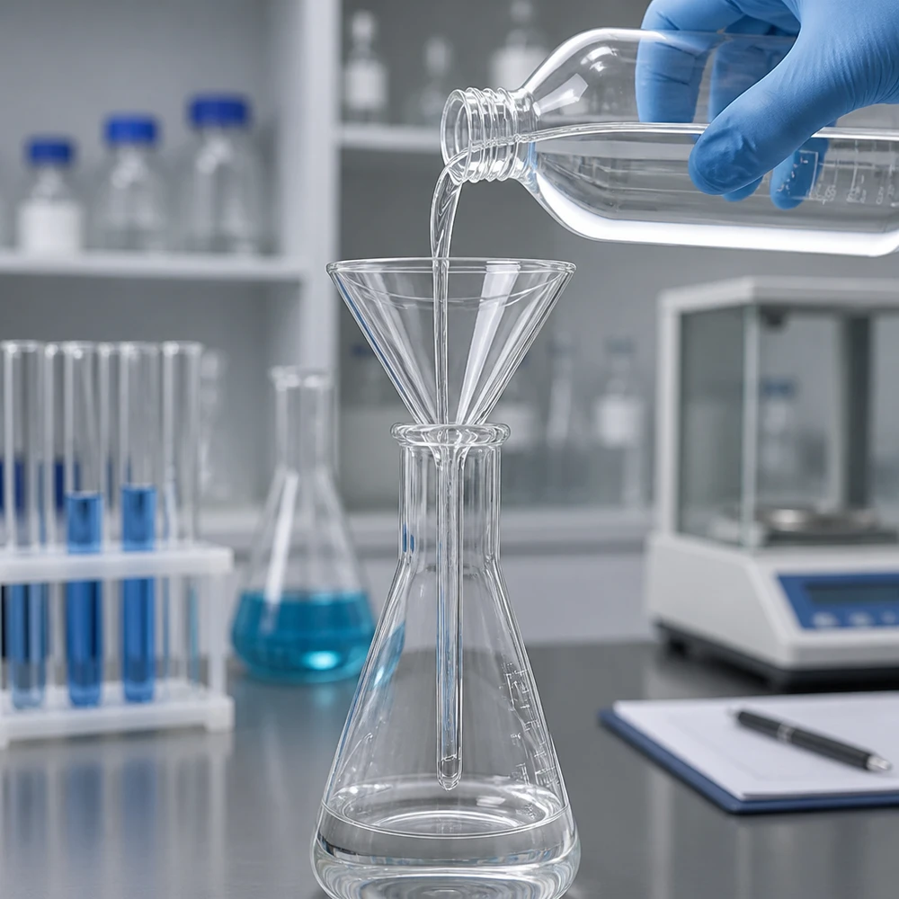 Lejek ze szkła sodowo-wapniowego z krótkim uchwytem i otworem 60 mm do prac w laboratoriach chemicznych