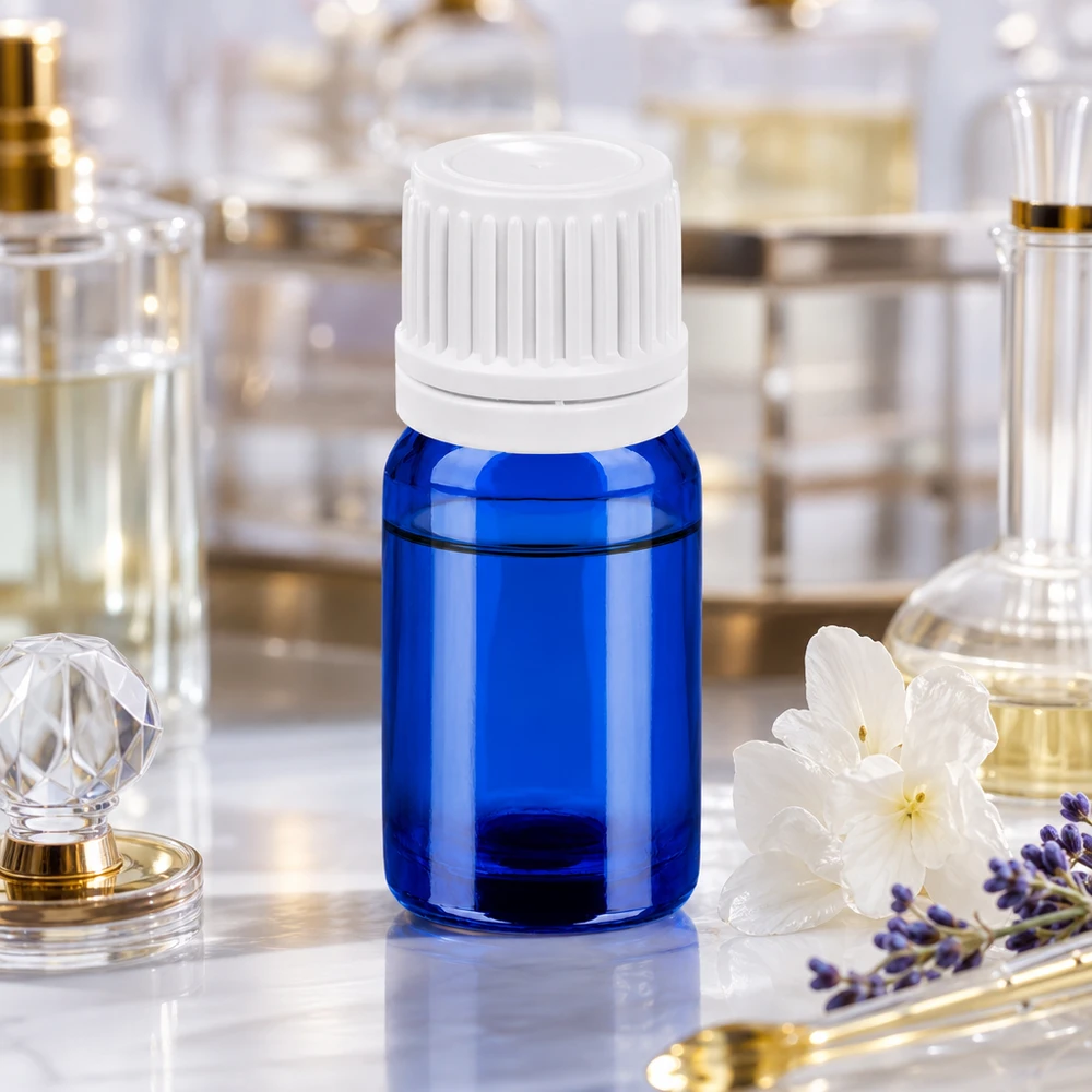 Butelka 5 ml 11 mm SV biała OV BlueLine UT18/5 Wysokiej jakości szklana butelka o pojemności 5 ml w kolorze kobaltowego błękitu z białą nakrętką OV do użytku profesjonalnego