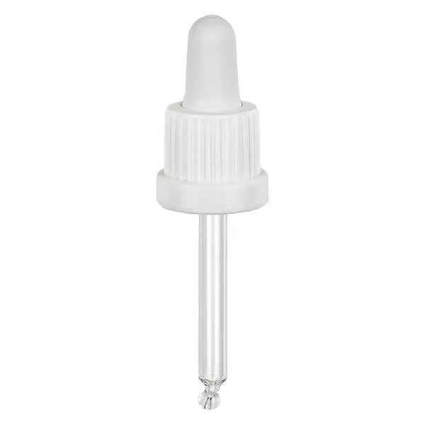 Nasadka do pipet biała DIN18, długość pipety 53,5 mm z pierścieniem zabezpieczającym przed manipulacją. Nie przepuszcza alkoholu. Do ApoGlas® 10 ml brązowa, niebieska, zielona(+++); przezroczysta(++) z gwintem