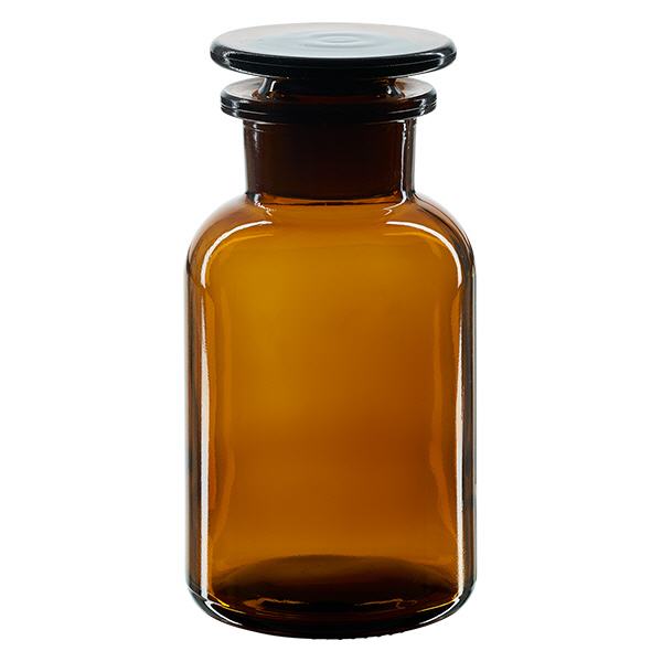 Okr&#261;g&#322;a butelka na rami&#281; 250 ml z br&#261;zow&#261; szerok&#261; szyjk&#261; i szklanym korkiem