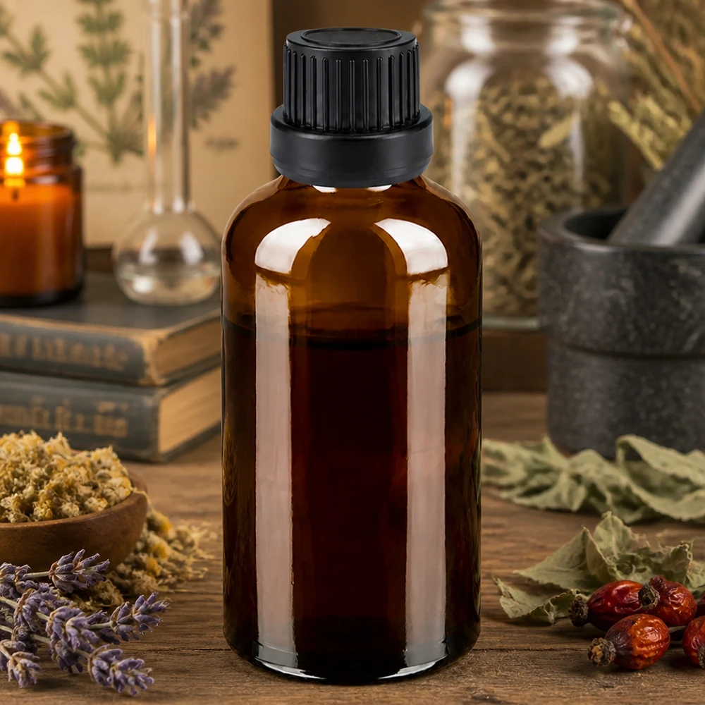 50 ml butelka z kroplomierzem 2 mm czarna OV BrownLine UT18/50 Mała butelka z zakraplaczem o pojemności 50 ml wykonana z bursztynowego szkła chroniącego przed promieniowaniem UV do substancji wrażliwych