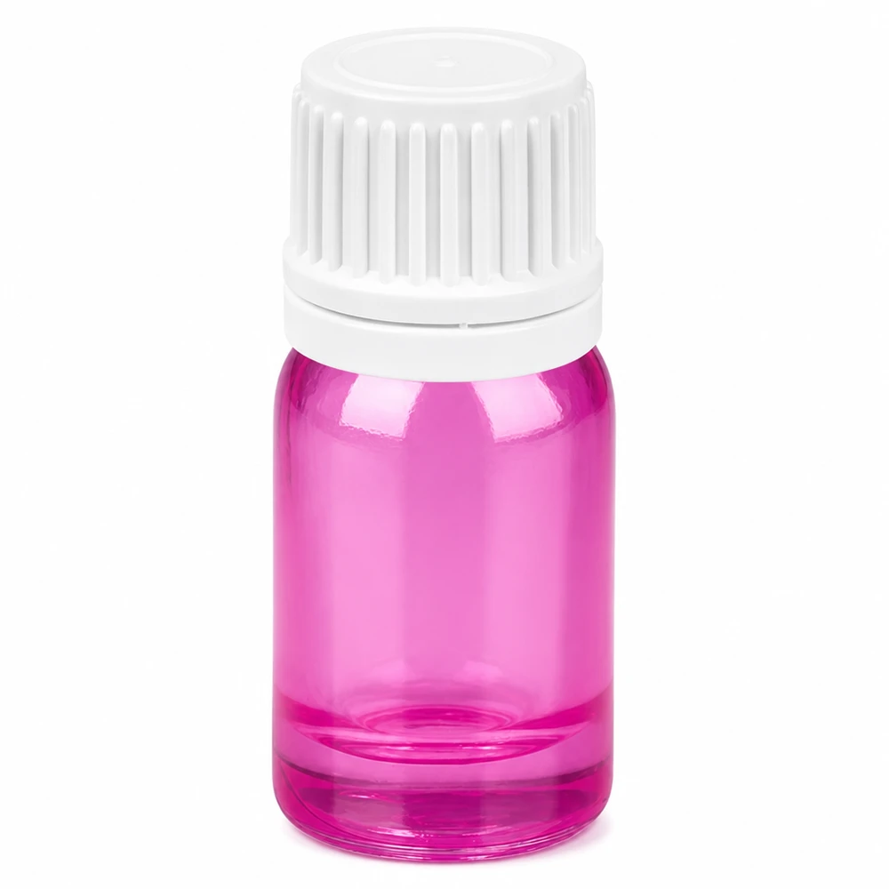 5 ml szklana butelka z białą zakrętką i fioletowym korpusem na olejki eteryczne