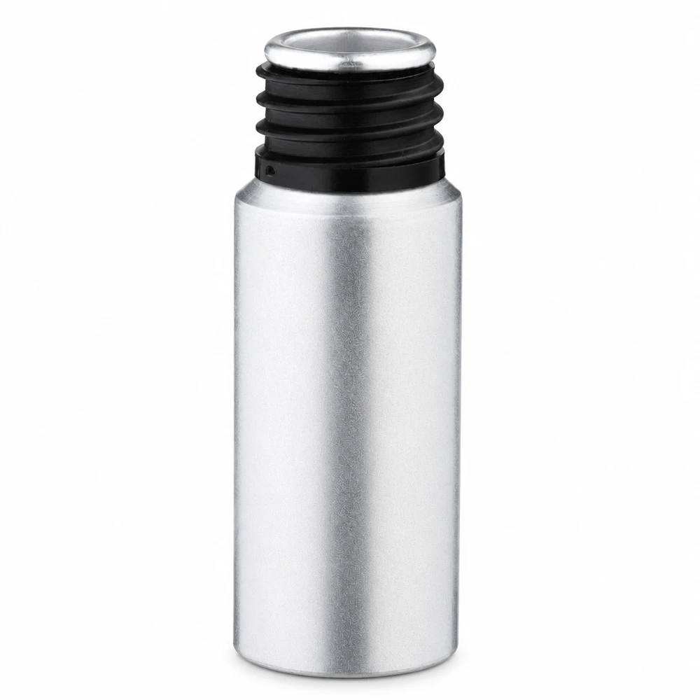 Bejcowana aluminiowa butelka o pojemności 20 ml wykonana z wysokiej jakości aluminium z czarną zakrętką