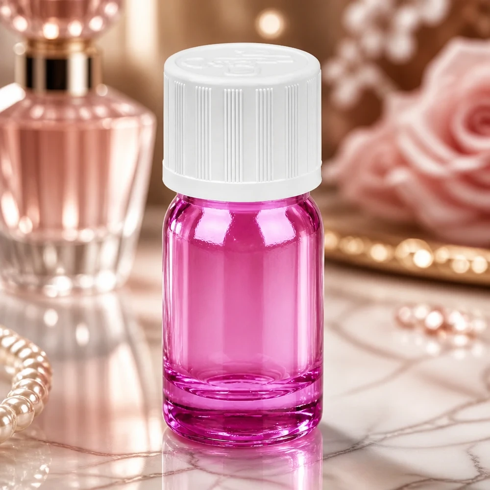 Butelka z zakraplaczem 5 ml 1,2 mm biała standardowa PurpleLine z zabezpieczeniem przed dziećmi. UT18/5 Fioletowa szklana butelka 5 ml ze standardowym gwintem do profesjonalnej aromaterapii i produkcji perfum