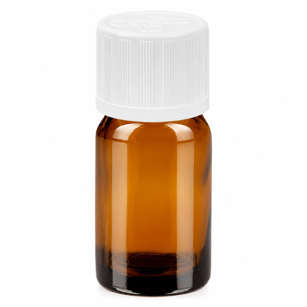Butelka 5 ml 11 mm SV biała STD KiSi BrownLine UT18/5 Butelka z brązowego szkła o pojemności 5 ml z białą zakrętką do olejków eterycznych i leków