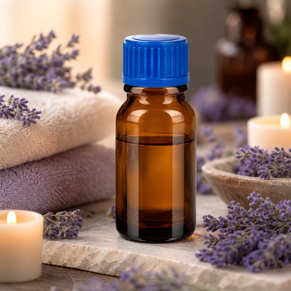 Butelka 10 ml 11 mm SV niebieska STD BrownLine UT18/10 Kompaktowa szklana butelka 10 ml w kolorze brązowym z niebieską zakrętką do aromaterapii i odnowy biologicznej