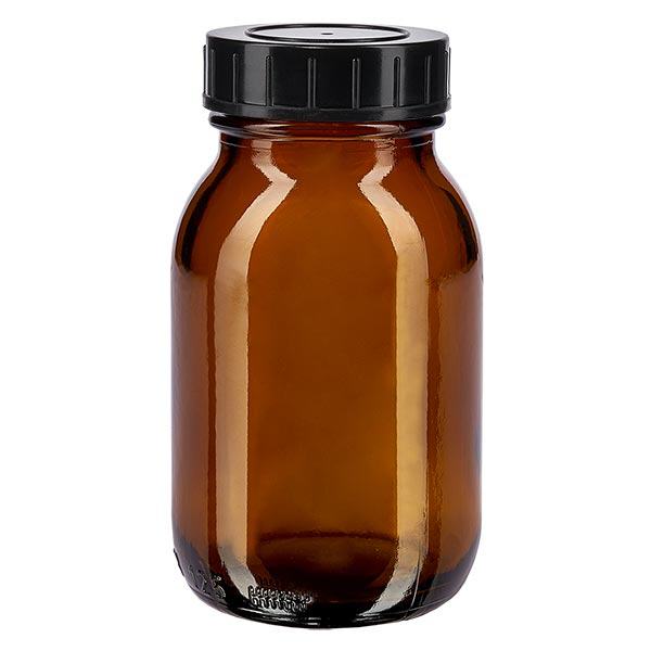 Bursztynowa butelka z szeroką szyjką o pojemności 125 ml z zakrętką Bursztynowa butelka z szeroką szyjką o pojemności 125 ml z zakrętką