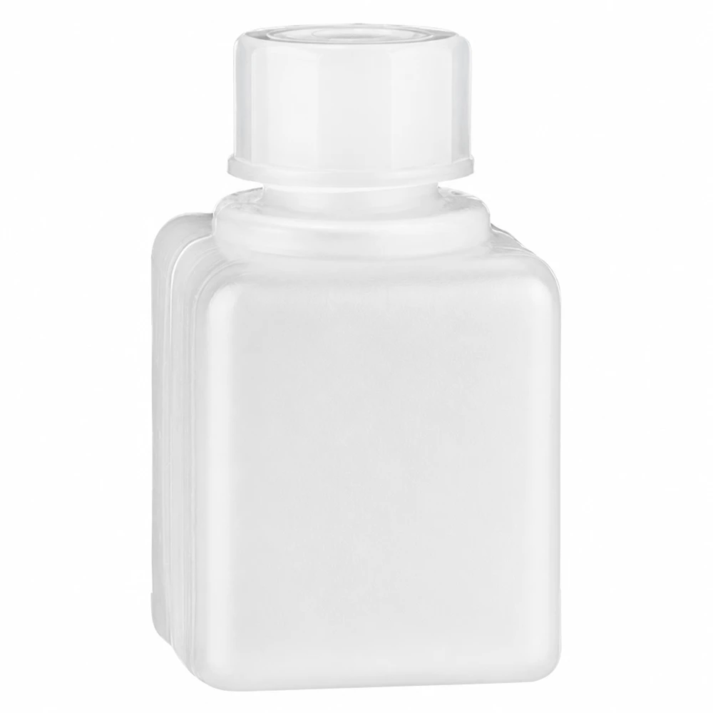 Butelka na chemikalia 20 ml, z wąską szyjką, z polietylenu HD w kolorze naturalnym, kwadratowa, z białym zakrętkiem