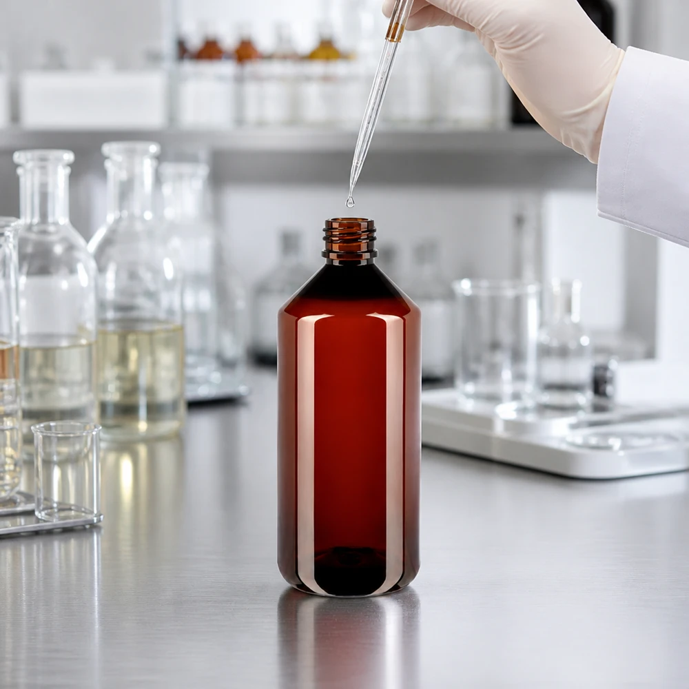 Butelka PET 1000ml z brązową nakrętką OV Braune 1-Liter PET Flasche mit originalem Schraubverschluss für Lagerung empfindlicher Flüssigkeiten